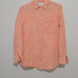 Lola Rivers Gauze Short Sleeve Burton Down Shirt Orange Size Small